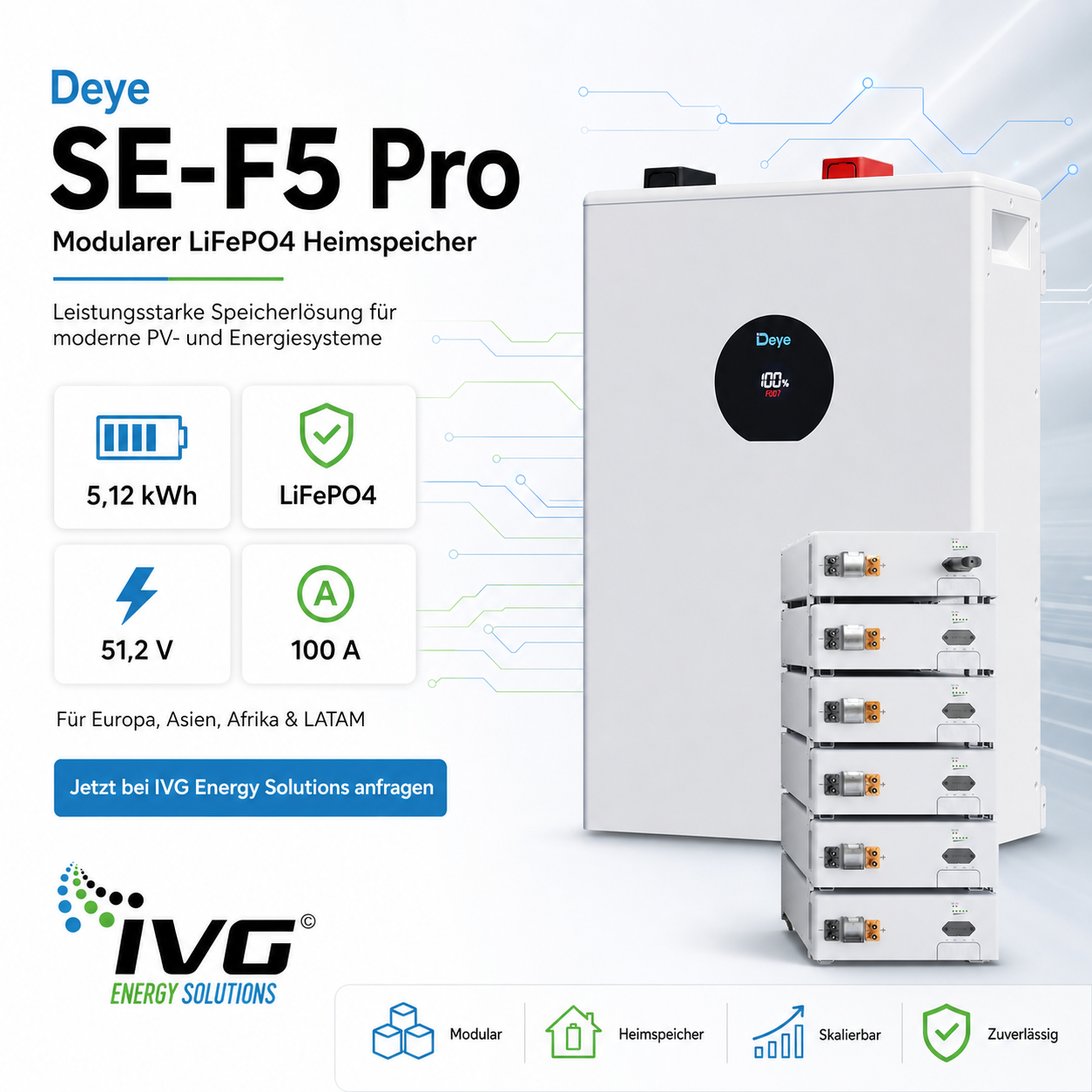 Deye SE-F5 Pro-C - 51.2V 5.12kWh Акумуляторна батарея
