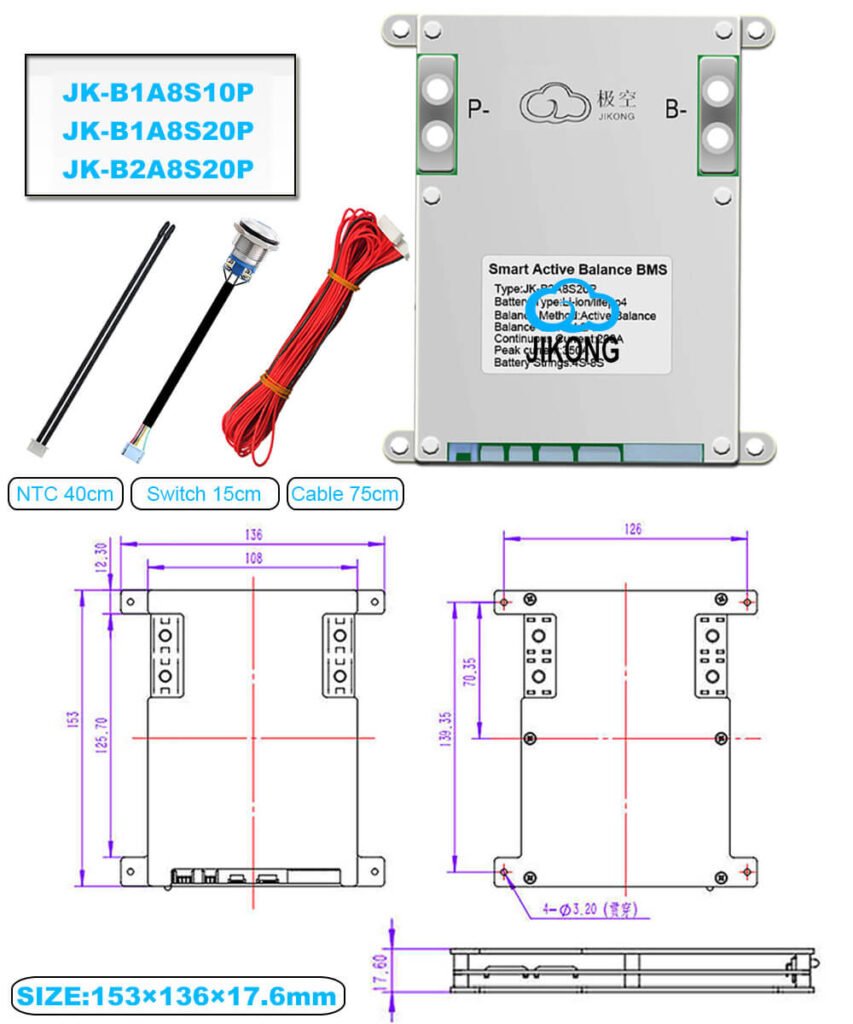JK Smart Active Balance BMS B2A8S20PR - (4S - 8S) - 200A - LiFePO4 / Li-ion