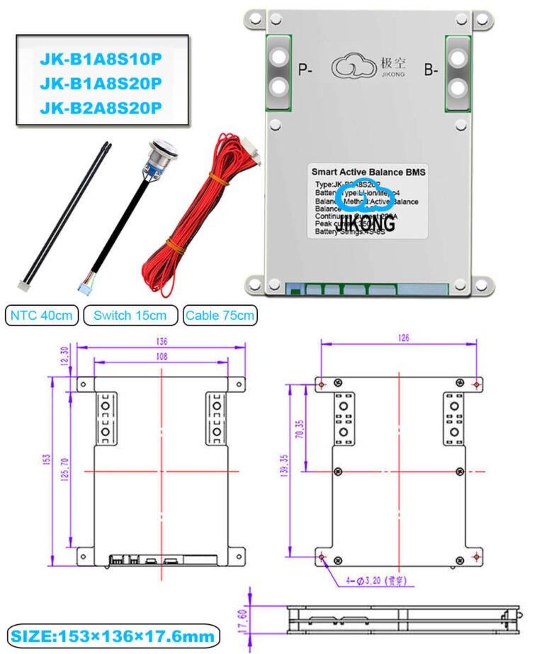 JK Smart Active Balance BMS B2A8S30P - (3S-8S) - 300A - LiFePO4 / Li-ion