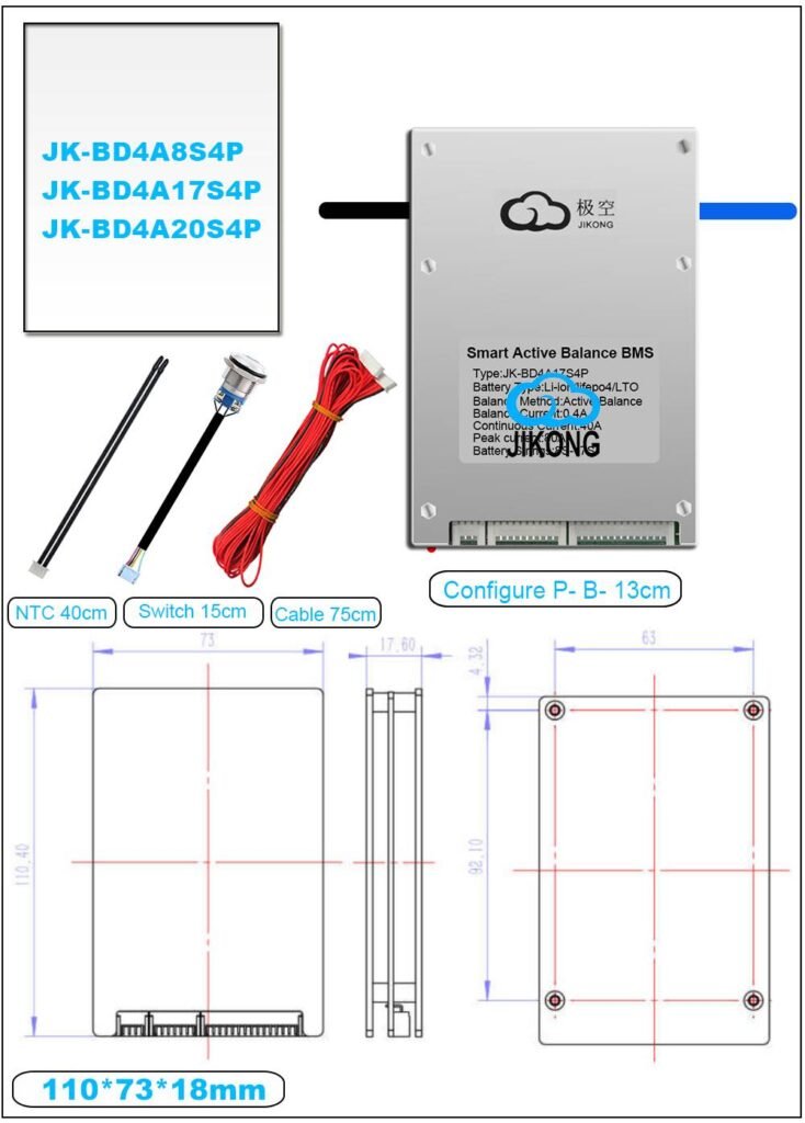 JK Smart Active Balance BMS BD4A17S4PR - (8S - 17S) - 40A - LiFePO4 / Li-ion