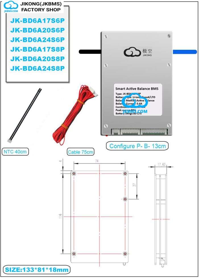 JK Smart Active Balance BMS BD6A20S8PR - (8S - 20S) - 80A - LiFePO4 / Li-ion